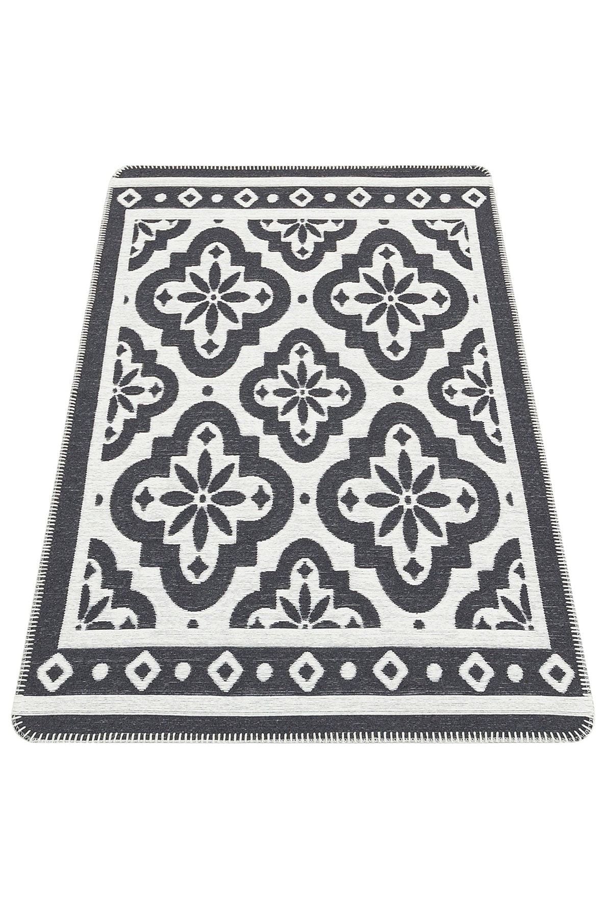 #Turkish_Carpets_Rugs# #Modern_Carpets# #Abrash_Carpets#Anti - Slippery Washable Kilims With Recycled Cotton Arn 08 Antrasit White