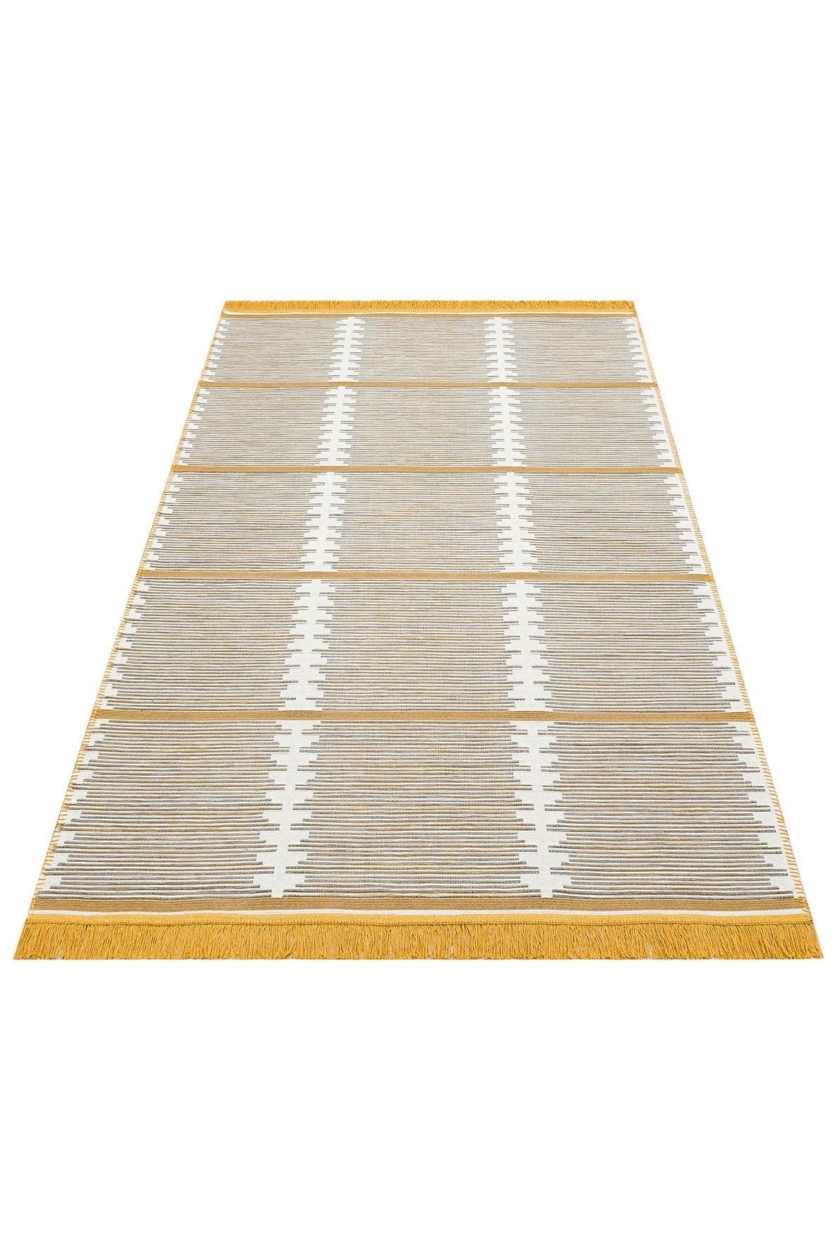 #Turkish_Carpets_Rugs# #Modern_Carpets# #Abrash_Carpets#Modern Kilims With Recycled Cotton Arc 01 White Yellow