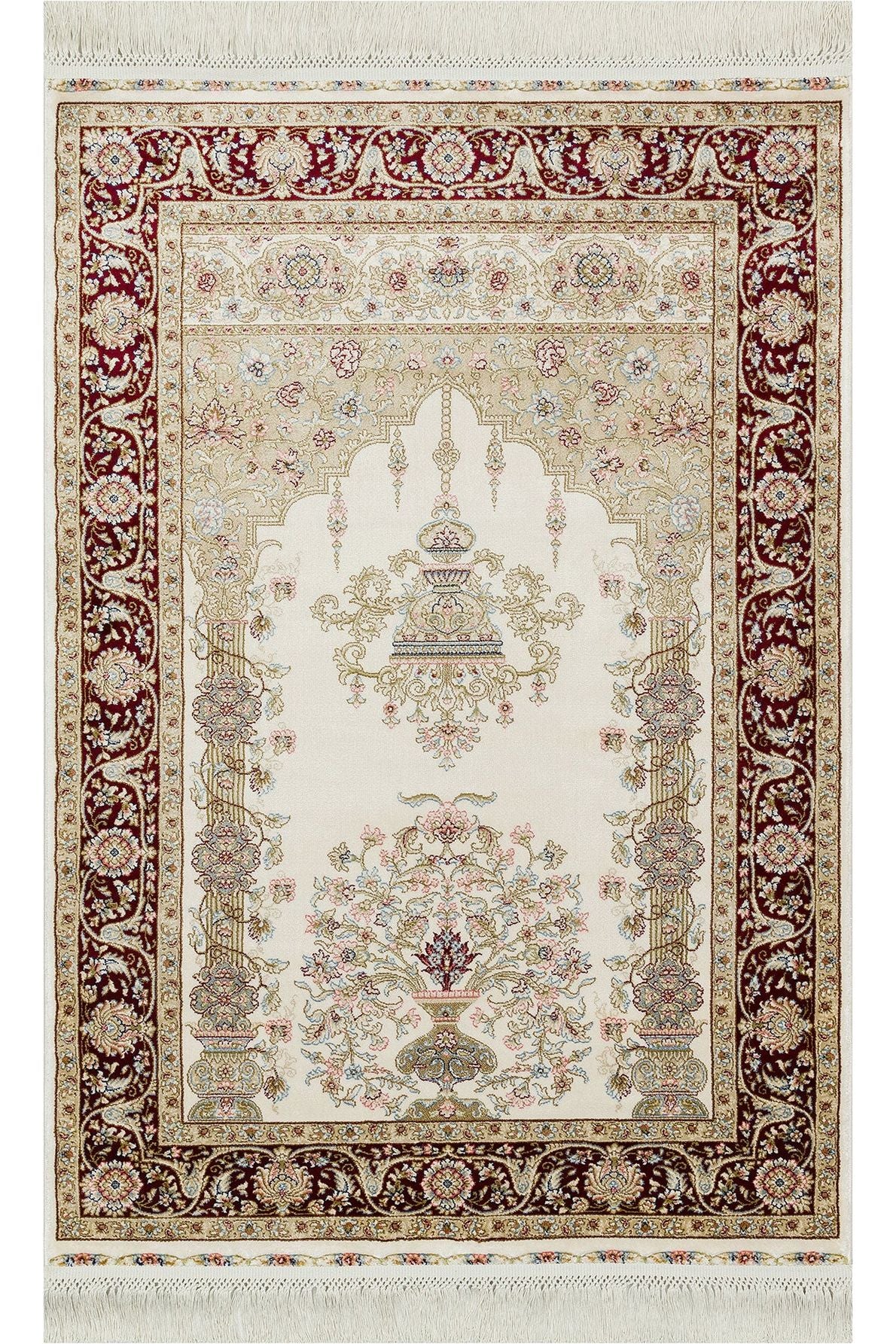 #Turkish_Carpets_Rugs# #Modern_Carpets# #Abrash_Carpets#Classic Patterned High Quality Closely Woven Prayer RugIsf Scd 01 Cream Red