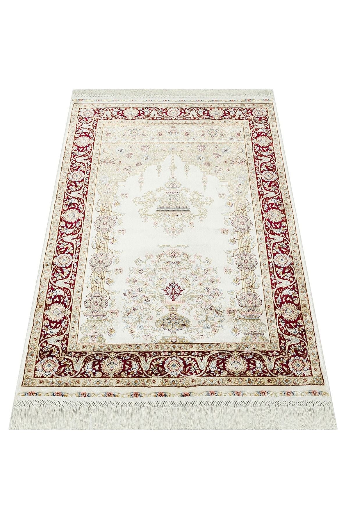 #Turkish_Carpets_Rugs# #Modern_Carpets# #Abrash_Carpets#Classic Patterned High Quality Closely Woven Prayer RugIsf Scd 01 Cream Red