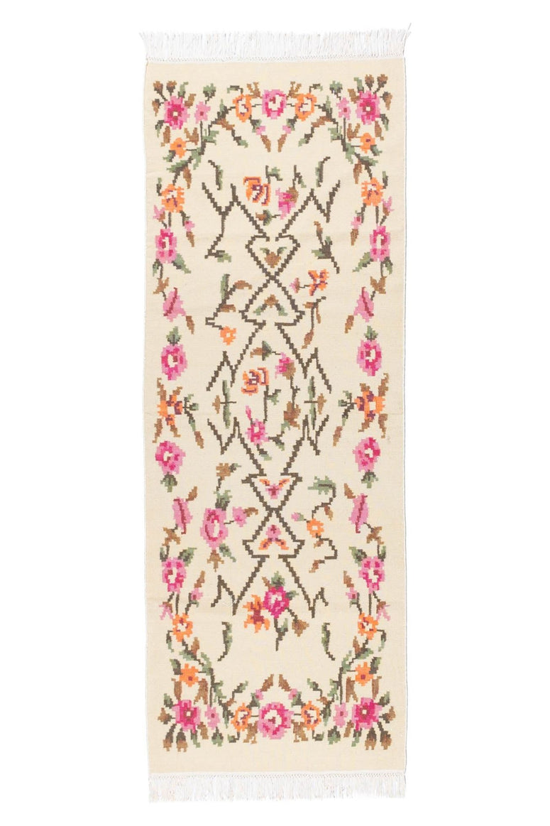 #Turkish_Carpets_Rugs# #Modern_Carpets# #Abrash_Carpets#Floral-Kilim-04-White-80X200