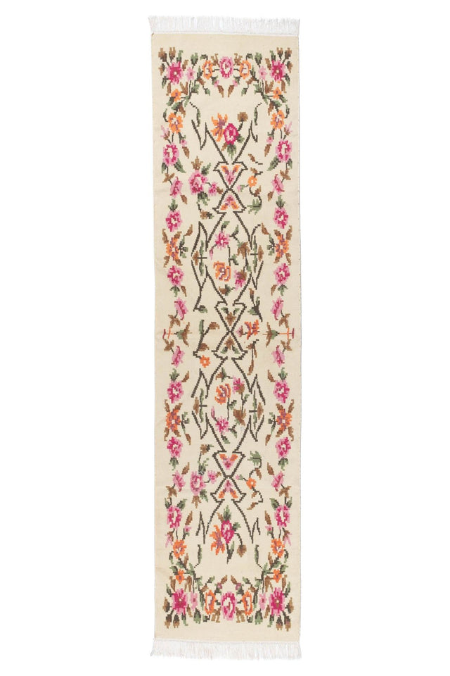 #Turkish_Carpets_Rugs# #Modern_Carpets# #Abrash_Carpets#Floral-Kilim-04-White-80X300