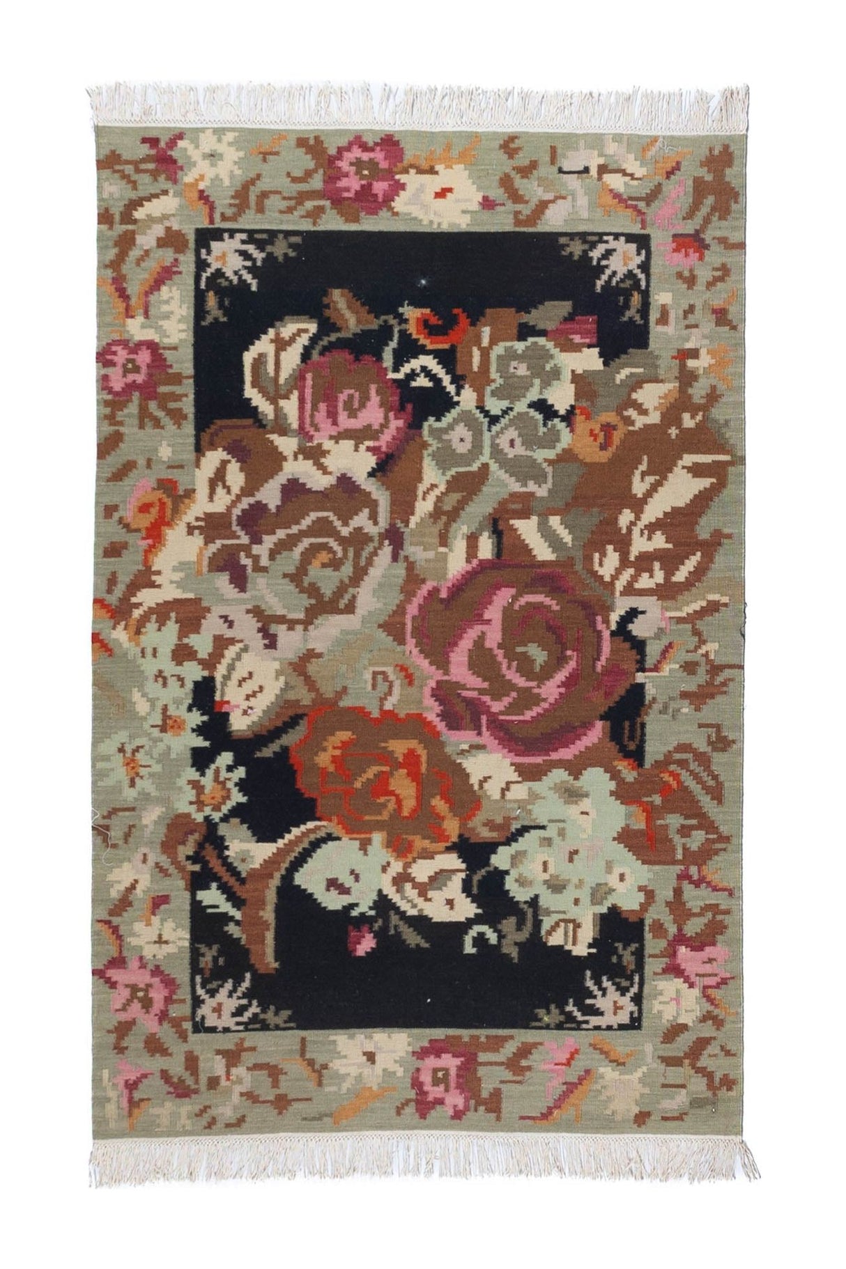 #Turkish_Carpets_Rugs# #Modern_Carpets# #Abrash_Carpets#Floral-Kilim-05-Grey-120X180