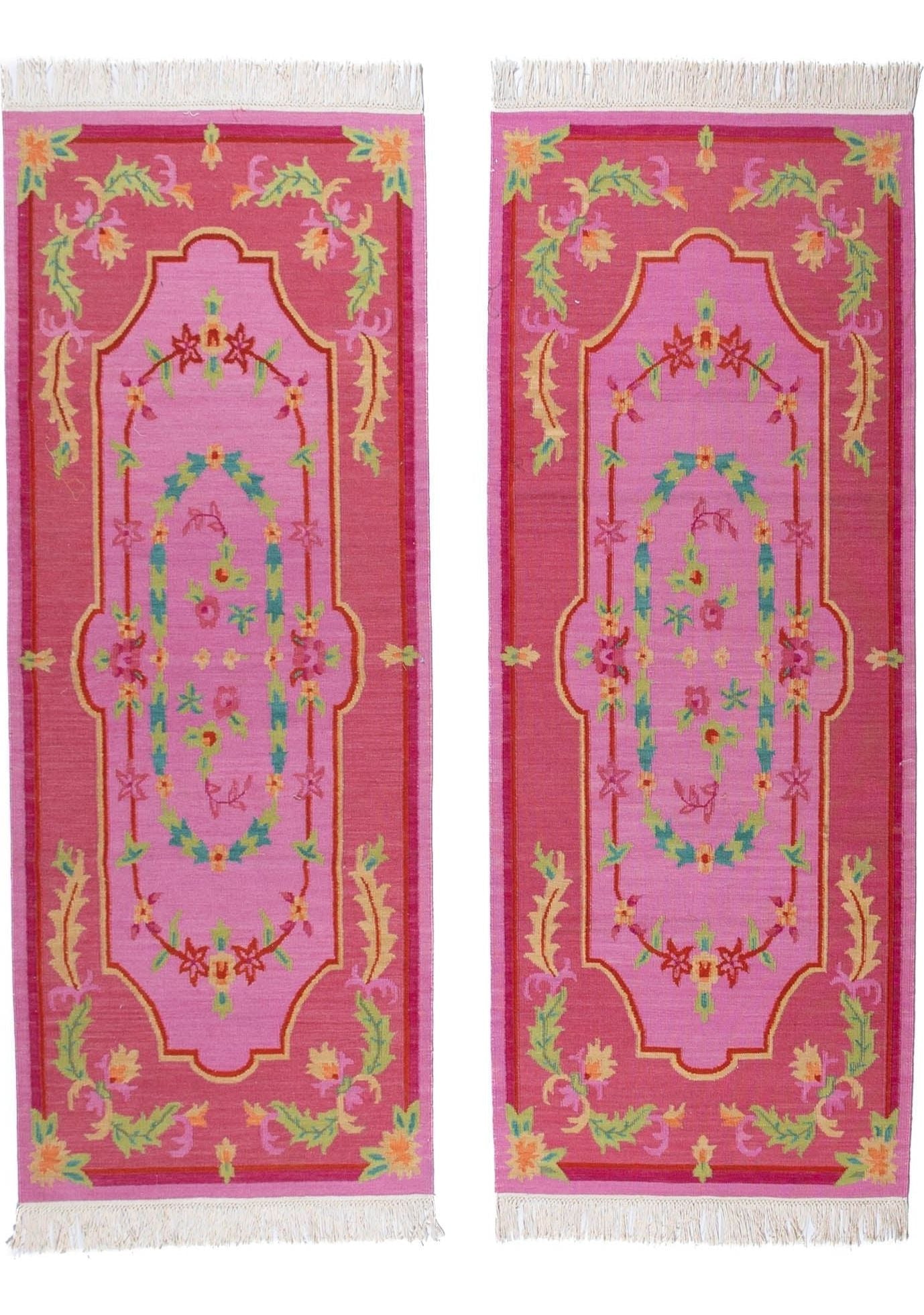 #Turkish_Carpets_Rugs# #Modern_Carpets# #Abrash_Carpets#Floral-Kilim-27-Pink-80X200