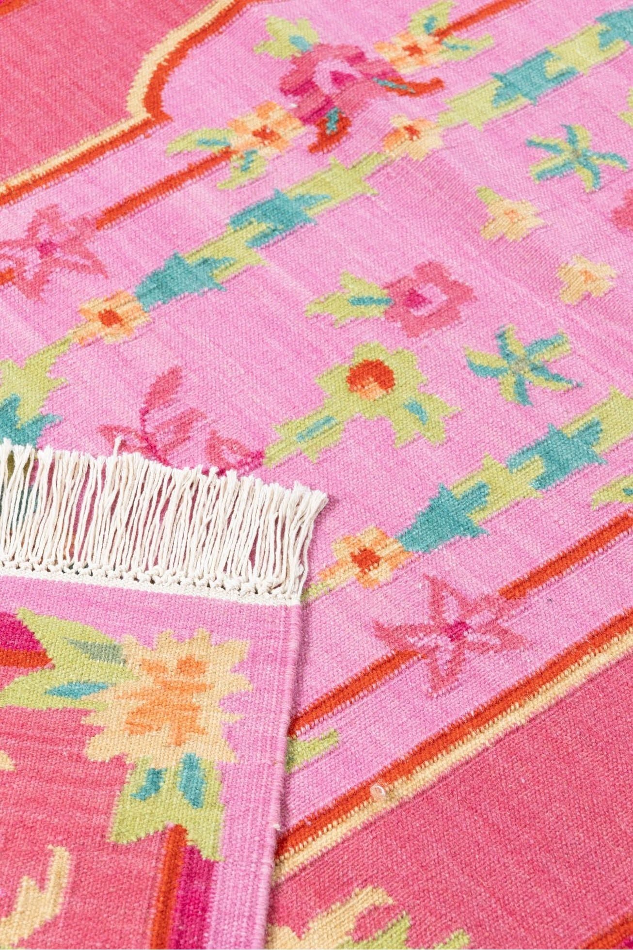 #Turkish_Carpets_Rugs# #Modern_Carpets# #Abrash_Carpets#Floral-Kilim-27-Pink-80X200