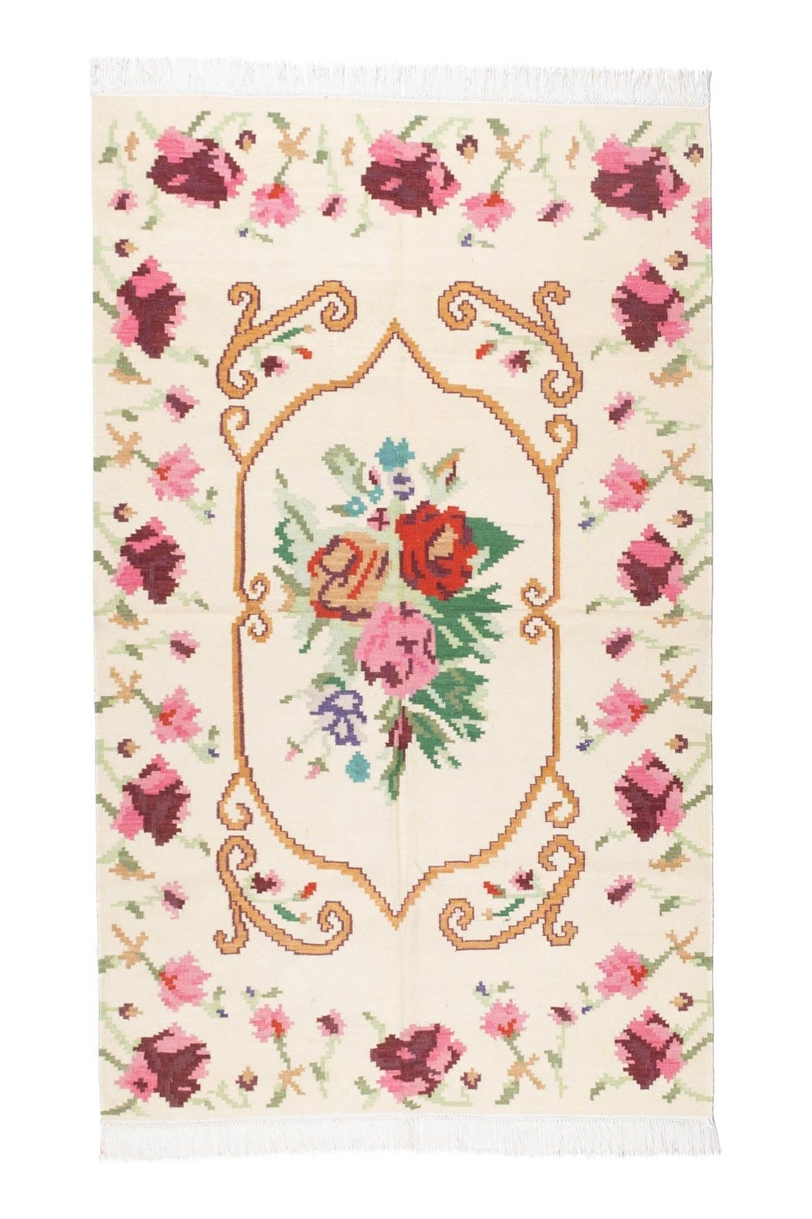 #Turkish_Carpets_Rugs# #Modern_Carpets# #Abrash_Carpets#Floral-Kilim-34-White-002-140X200