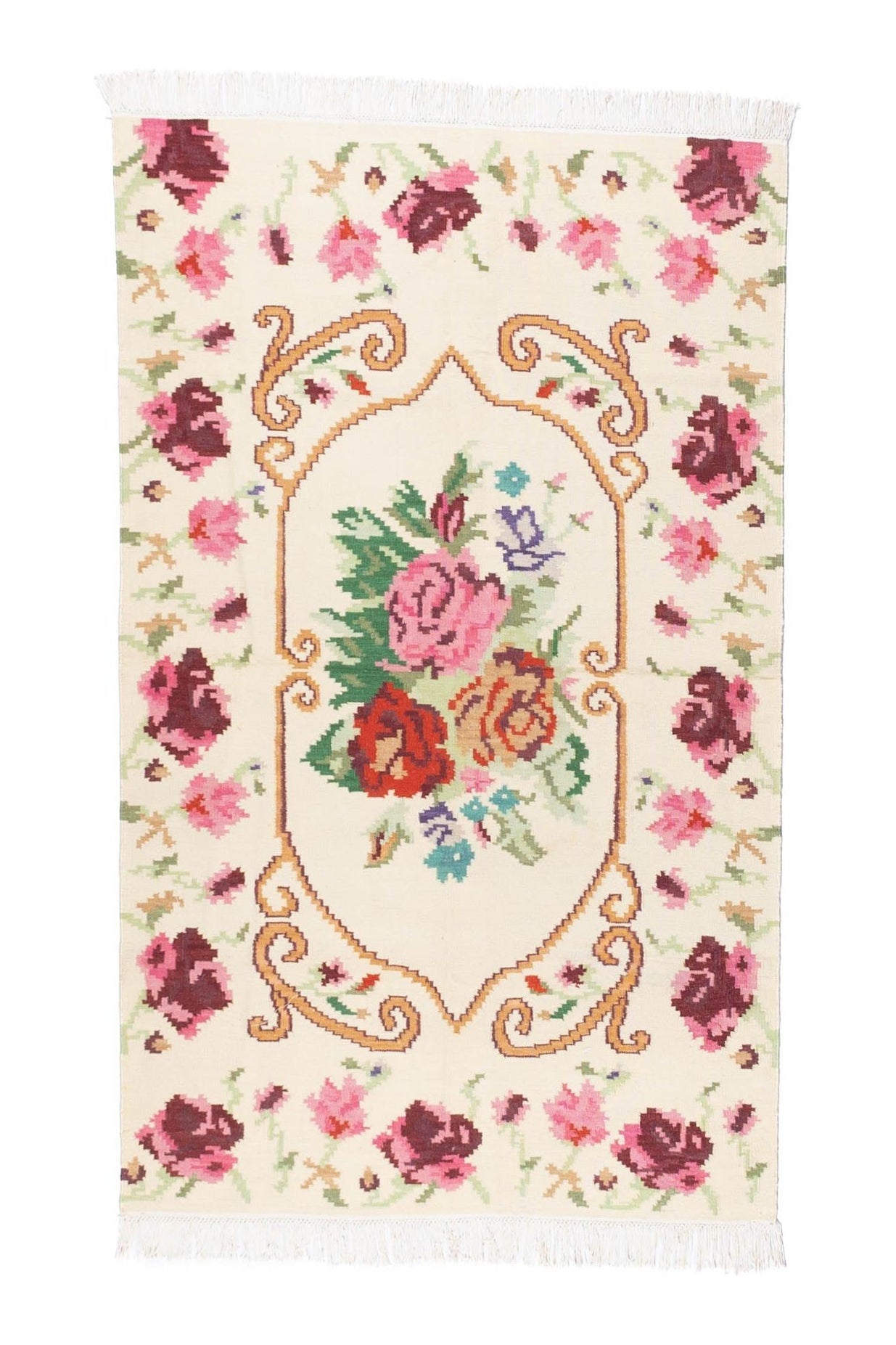 #Turkish_Carpets_Rugs# #Modern_Carpets# #Abrash_Carpets#Floral-Kilim-34-White-120X180