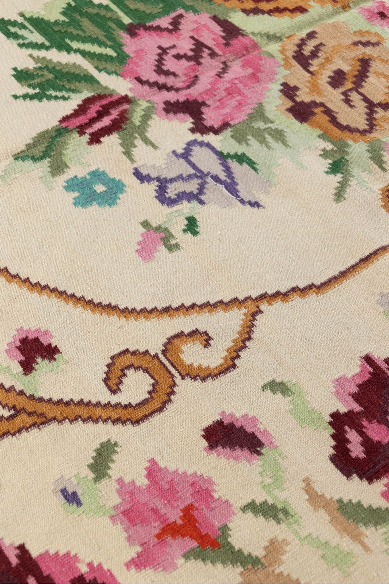 #Turkish_Carpets_Rugs# #Modern_Carpets# #Abrash_Carpets#Floral-Kilim-34-White-170X240