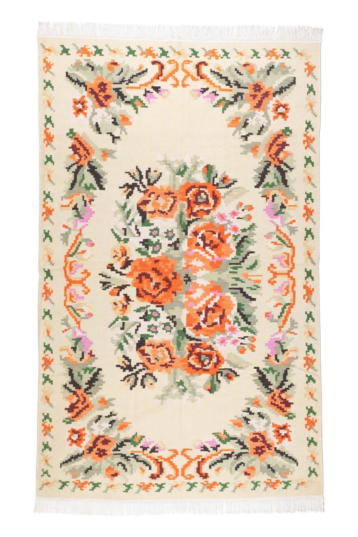 #Turkish_Carpets_Rugs# #Modern_Carpets# #Abrash_Carpets#Floral-Kilim-44-White-002-170X240