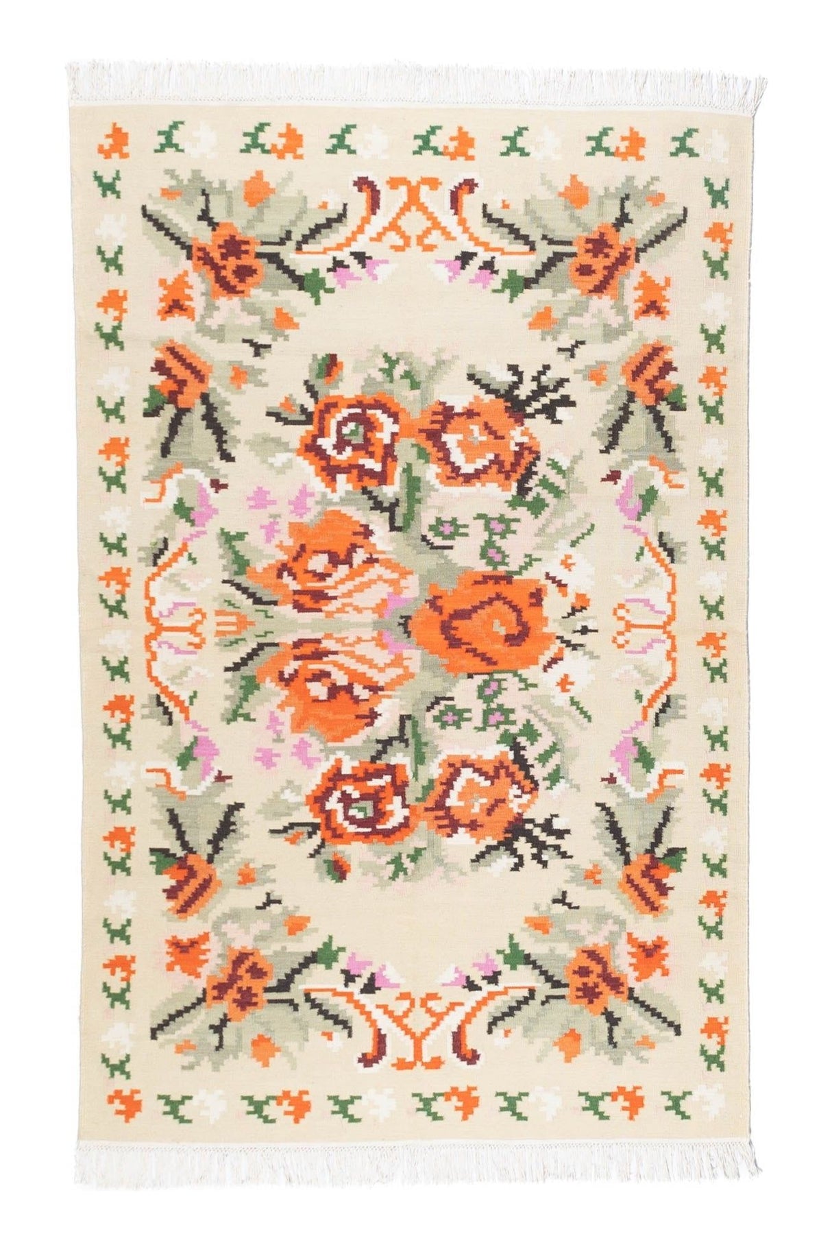 #Turkish_Carpets_Rugs# #Modern_Carpets# #Abrash_Carpets#Floral-Kilim-44-White-140X200