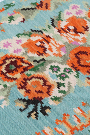 #Turkish_Carpets_Rugs# #Modern_Carpets# #Abrash_Carpets#Floral-Kilim-7242-Turquiose-80X300