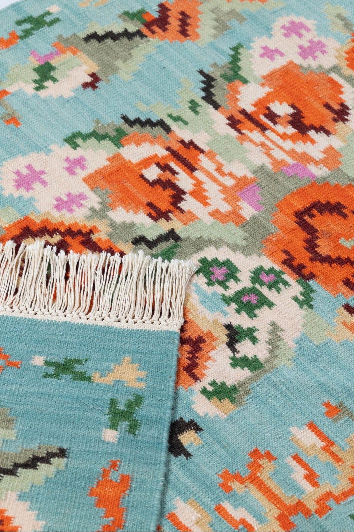 #Turkish_Carpets_Rugs# #Modern_Carpets# #Abrash_Carpets#Floral-Kilim-7242-Turquiose-80X300