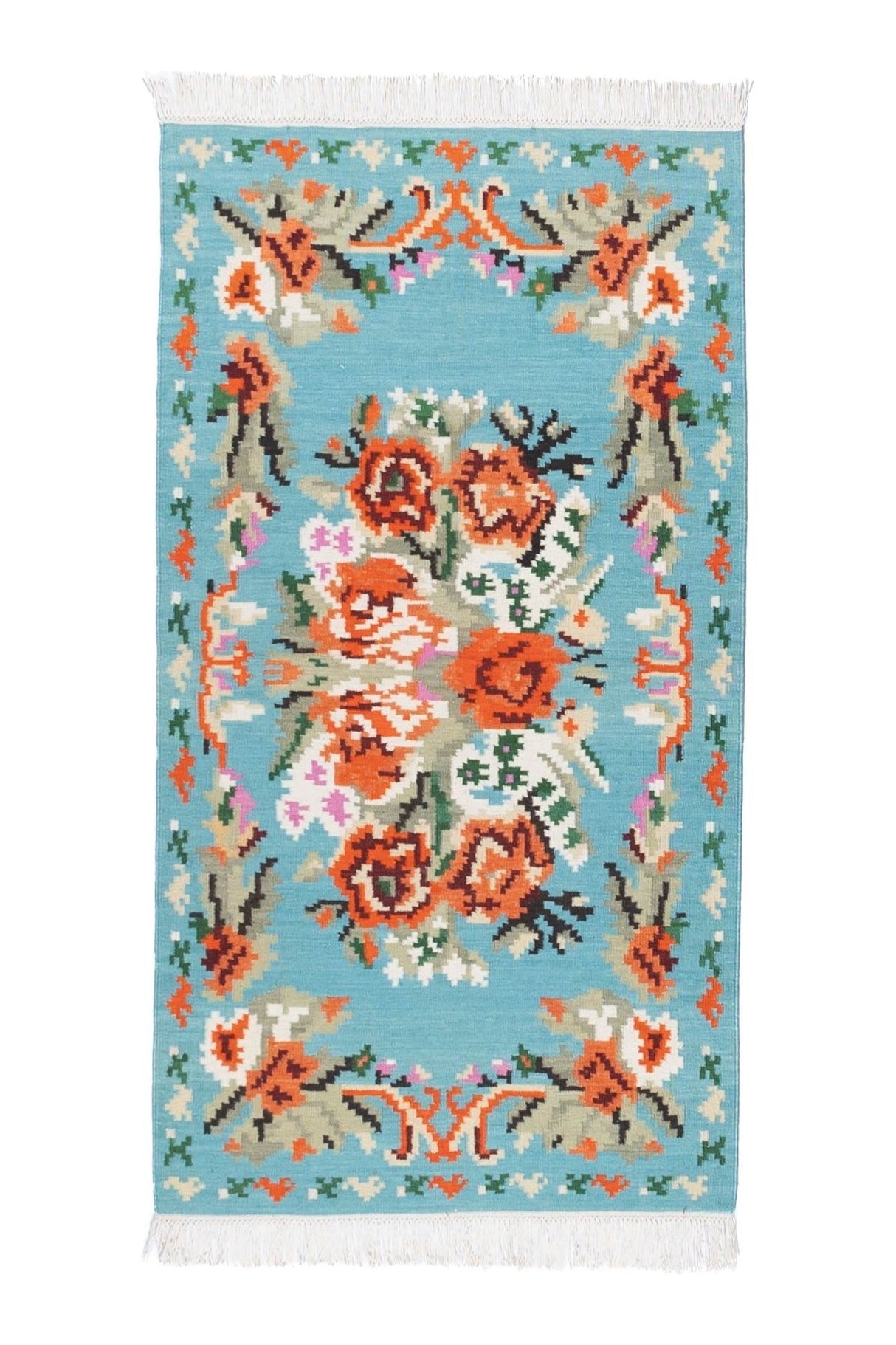#Turkish_Carpets_Rugs# #Modern_Carpets# #Abrash_Carpets#Floral-Kilim-7242-Turquoise-002-90X150