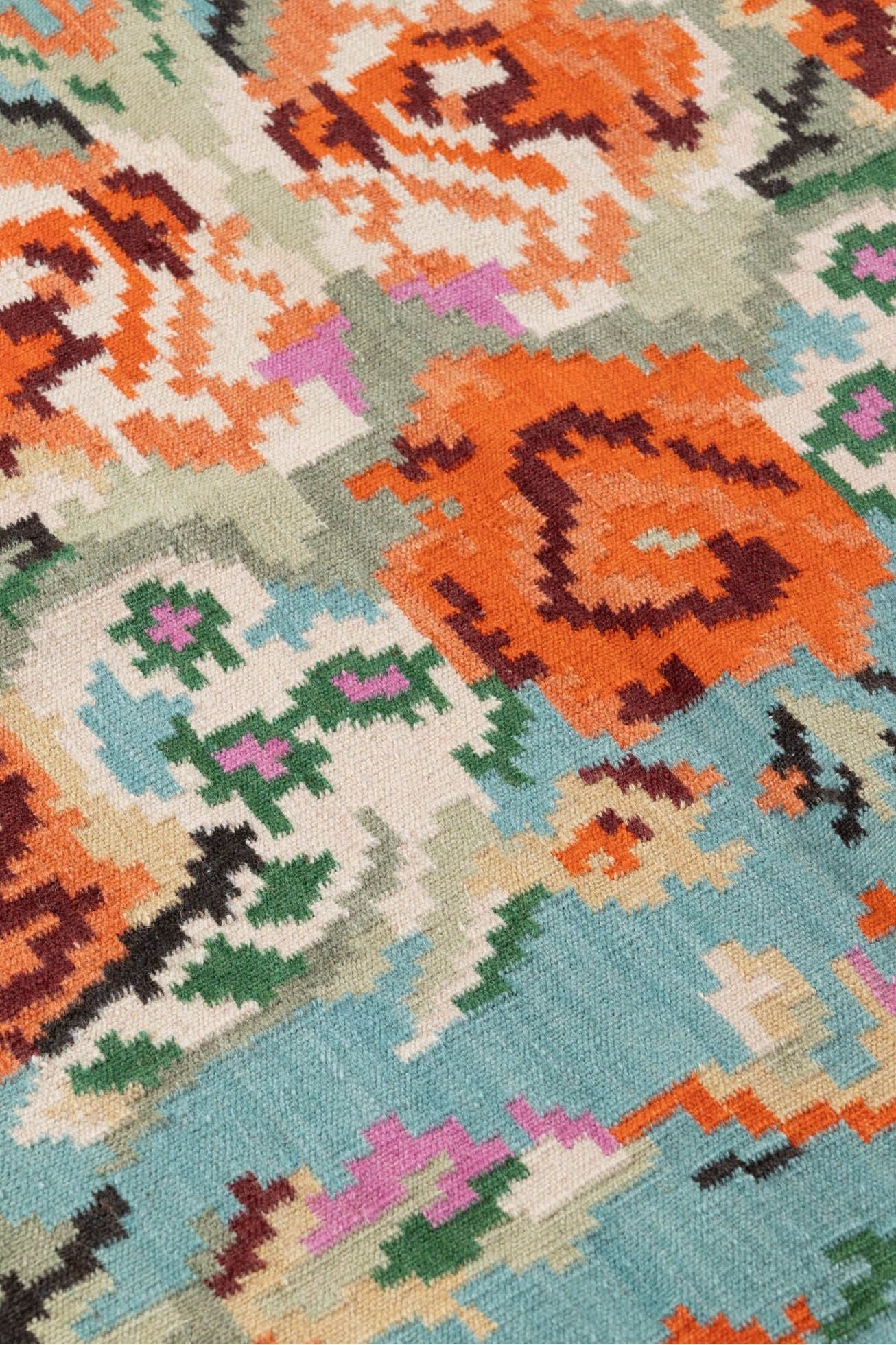 #Turkish_Carpets_Rugs# #Modern_Carpets# #Abrash_Carpets#Floral-Kilim-7242-Turquoise-003-90X150