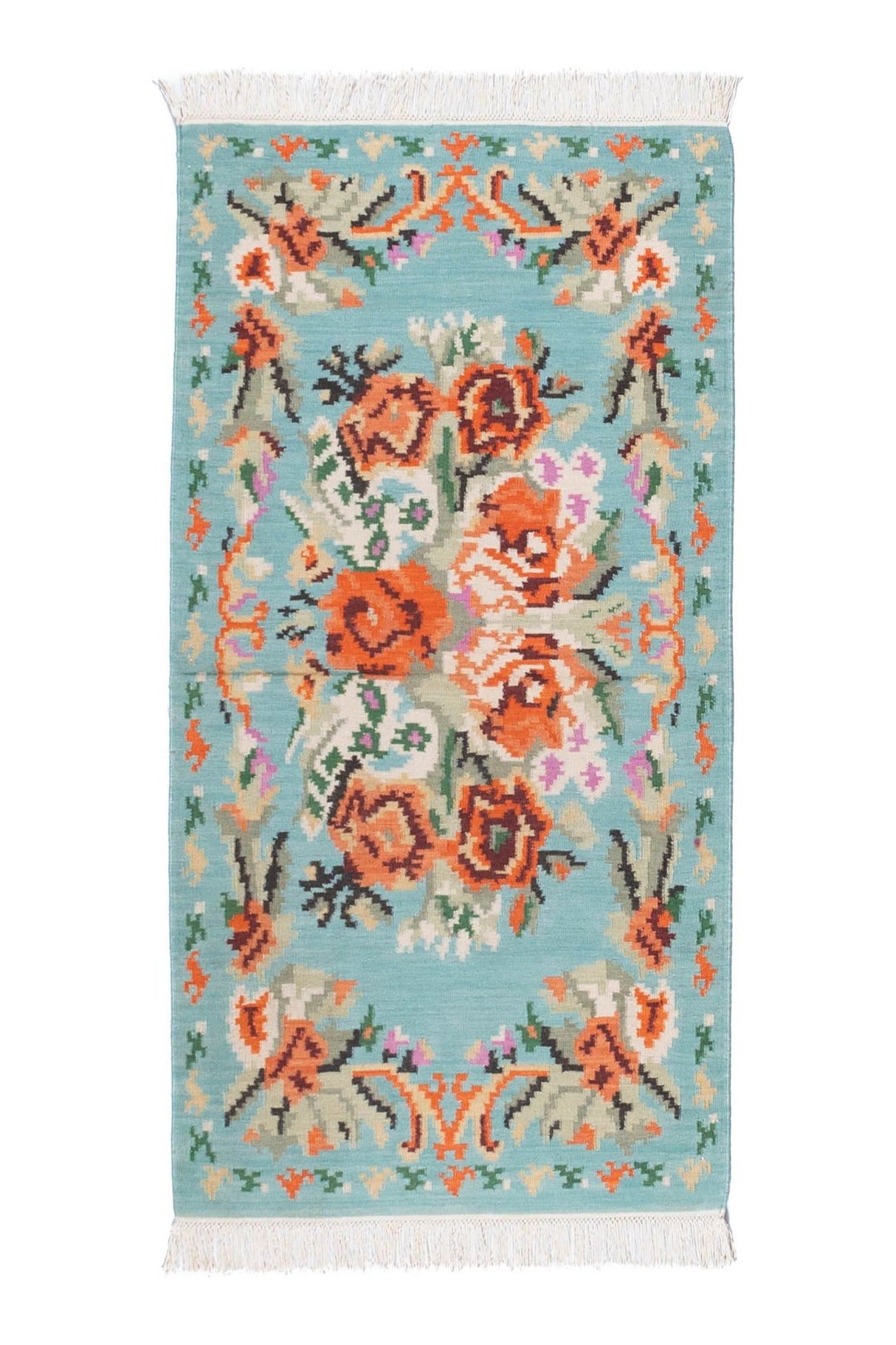 #Turkish_Carpets_Rugs# #Modern_Carpets# #Abrash_Carpets#Floral-Kilim-7242-Turquoise-90X150