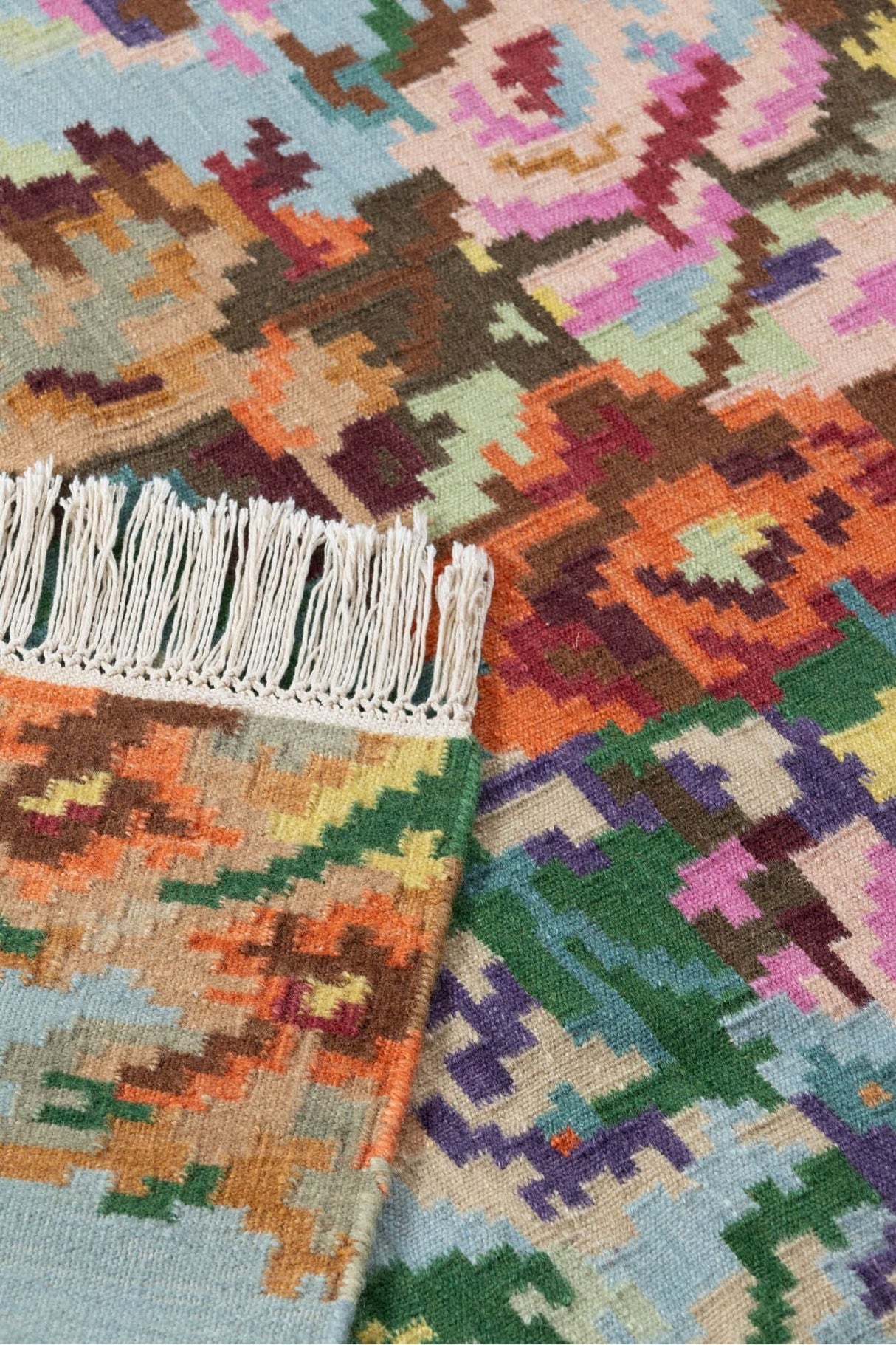 #Turkish_Carpets_Rugs# #Modern_Carpets# #Abrash_Carpets#Floral-Kilim-7244-002-Indigo-80X300