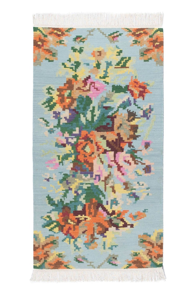 #Turkish_Carpets_Rugs# #Modern_Carpets# #Abrash_Carpets#Floral-Kilim-7244-Indigo-002-90X150