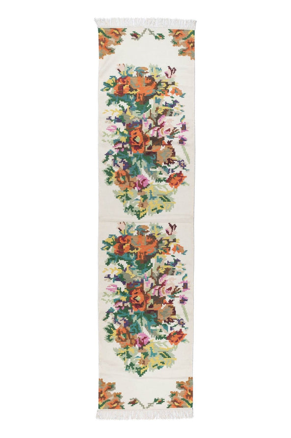 #Turkish_Carpets_Rugs# #Modern_Carpets# #Abrash_Carpets#Floral-Kilim-7244-White-80X300
