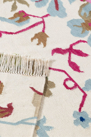 #Turkish_Carpets_Rugs# #Modern_Carpets# #Abrash_Carpets#Floral-Kilim-7245-002-White-80X300