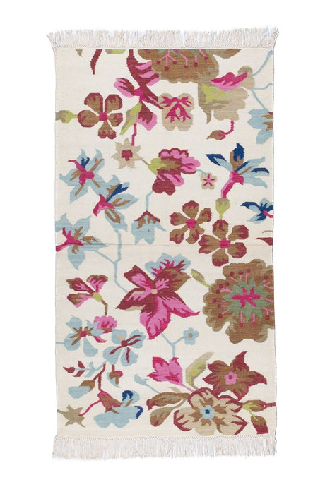 #Turkish_Carpets_Rugs# #Modern_Carpets# #Abrash_Carpets#Floral-Kilim-7245-White-001-90X150