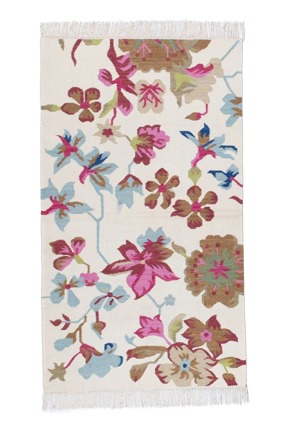#Turkish_Carpets_Rugs# #Modern_Carpets# #Abrash_Carpets#Floral-Kilim-7245-White-003-90X150