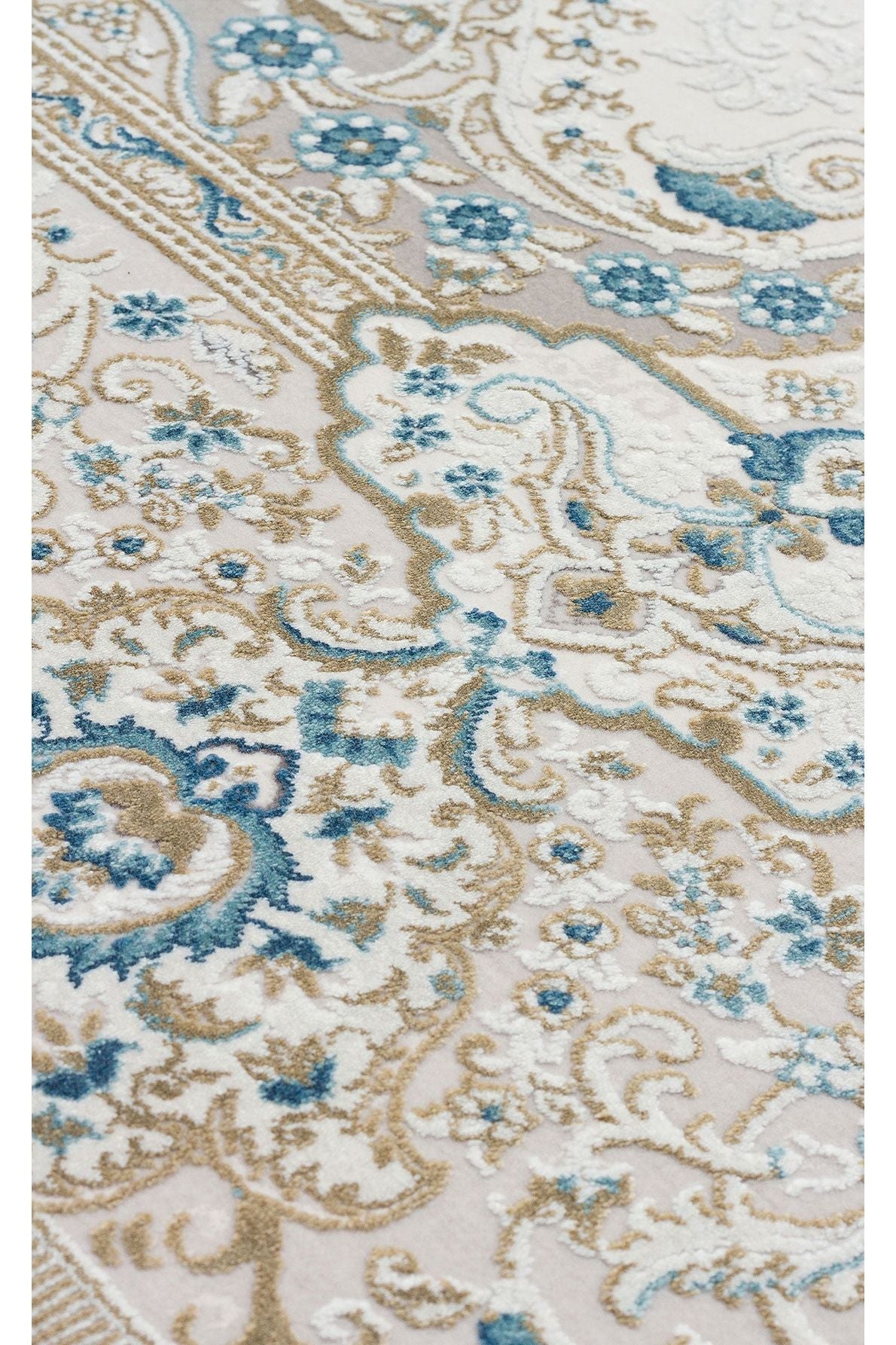 #Turkish_Carpets_Rugs# #Modern_Carpets# #Abrash_Carpets#High Density Woven Modern Made Carpet With Acrylic And ViscosePlm 01 Cream Blue